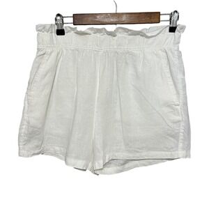 Isaac Mizrahi New York White‎ 100% Linen Ruffle Waist Casual Beach Shorts - M